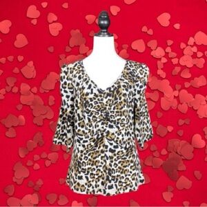 Voodoo Vixen Multicolored Animal Print Ruched V-Neck Puff Sleeve Knit Top XXL